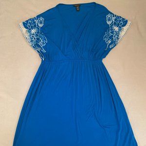 Spense Blue Dress with White Sleeve Detailing